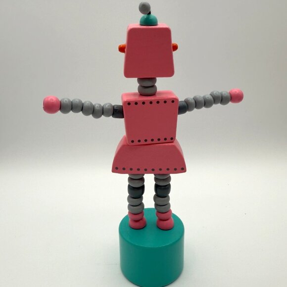 Vintage Lot Wooden Push Puppet Toy Robot Retro Articulated Figure Collectible - Picture 6 of 13